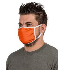 FOCO EDMONTON OILERS ADULT NON-MEDICAL FACE MASKS - 3 PACK -Hockey Pants Sales NHL Fabric Face Masks On Model Orange